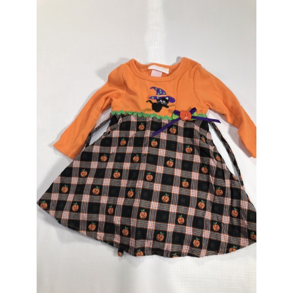 Bonnie Baby Spooktacular Orange Multicolor Halloween Tunic Dress 18 months